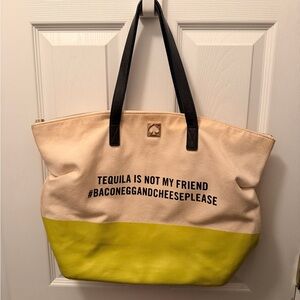 kate spade Beige and Yellow Canvas Tote with Black Handles